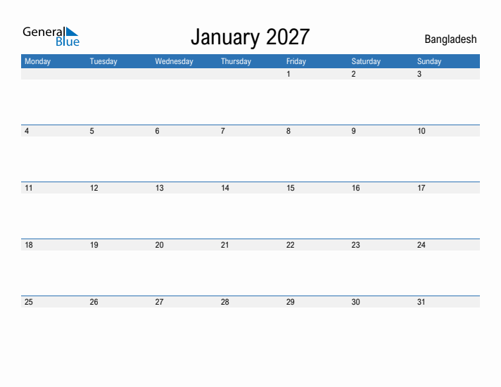 Fillable January 2027 Calendar