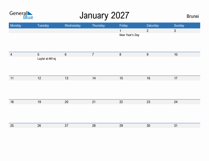 Fillable January 2027 Calendar