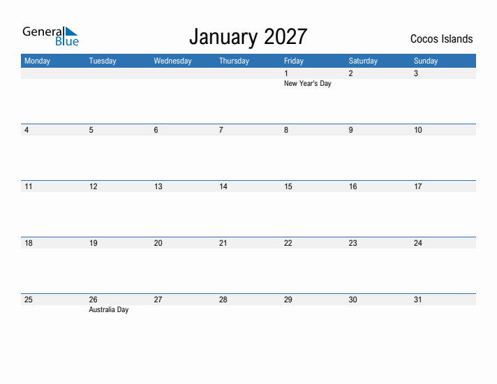 Fillable January 2027 Calendar