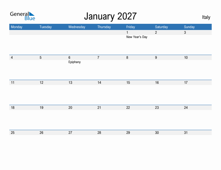 Fillable January 2027 Calendar