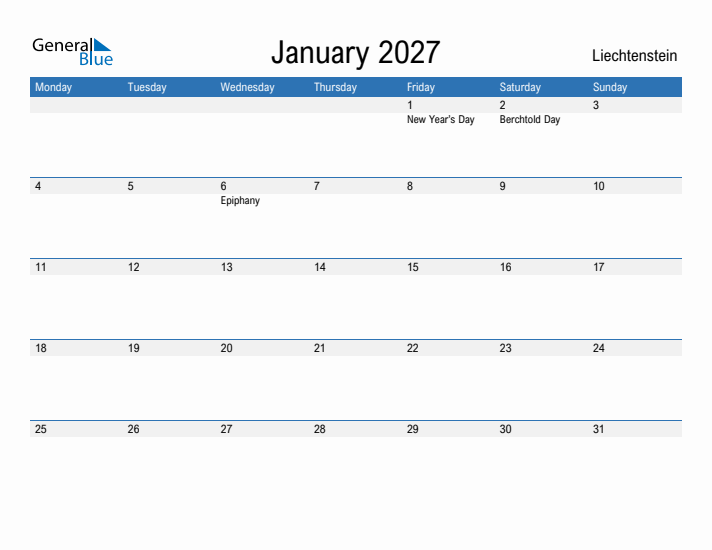 Fillable January 2027 Calendar