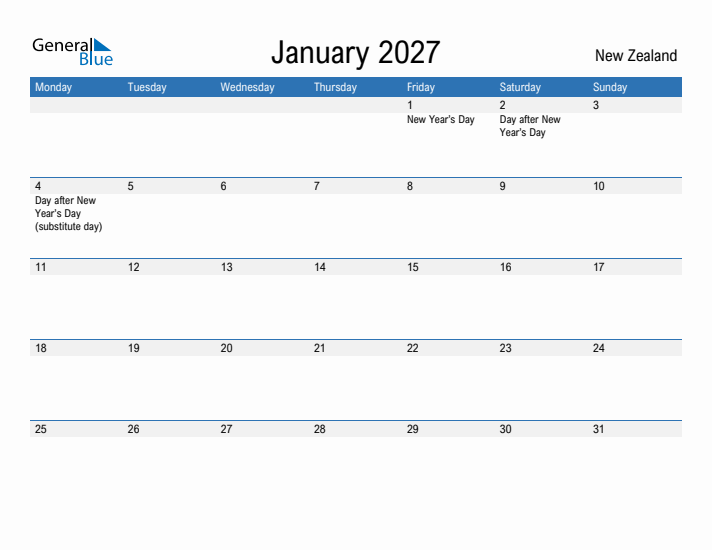 Fillable January 2027 Calendar