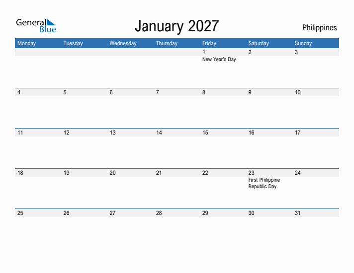 Fillable January 2027 Calendar