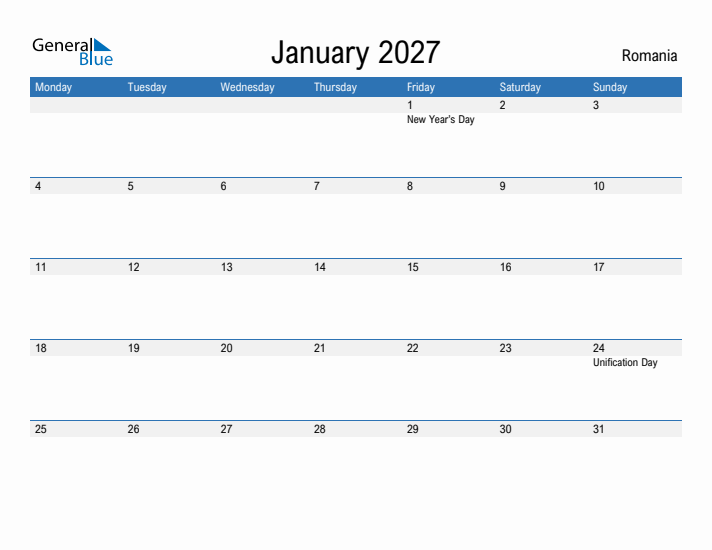 Fillable January 2027 Calendar