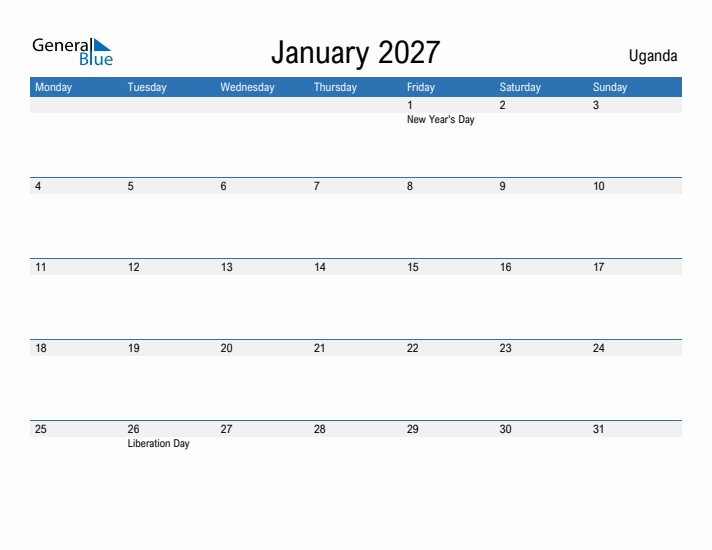 Fillable January 2027 Calendar