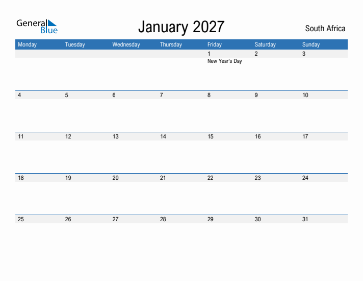 Fillable January 2027 Calendar