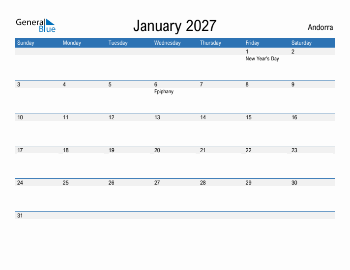 Fillable January 2027 Calendar