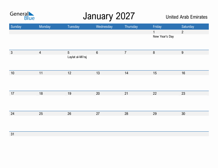 Fillable January 2027 Calendar