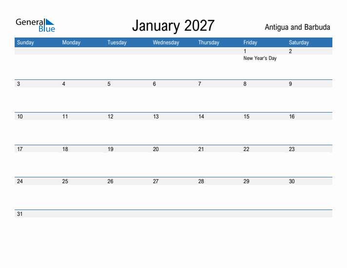 Fillable January 2027 Calendar