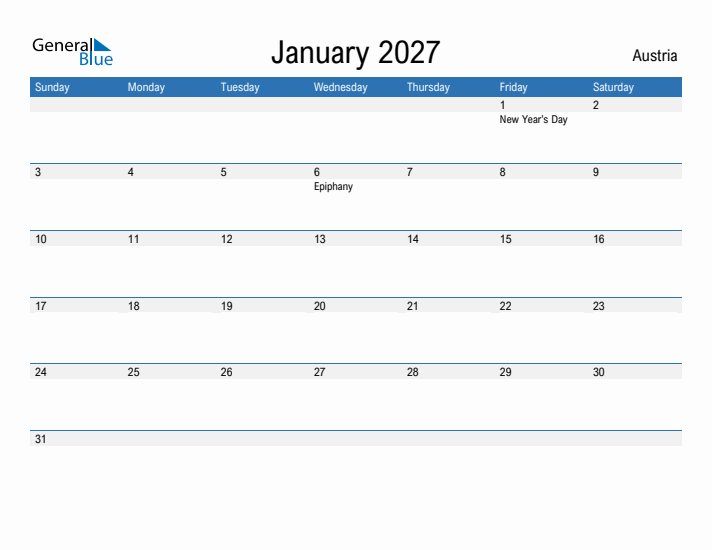 Fillable January 2027 Calendar