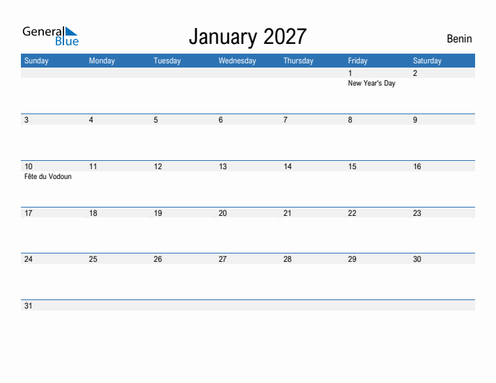 Fillable January 2027 Calendar