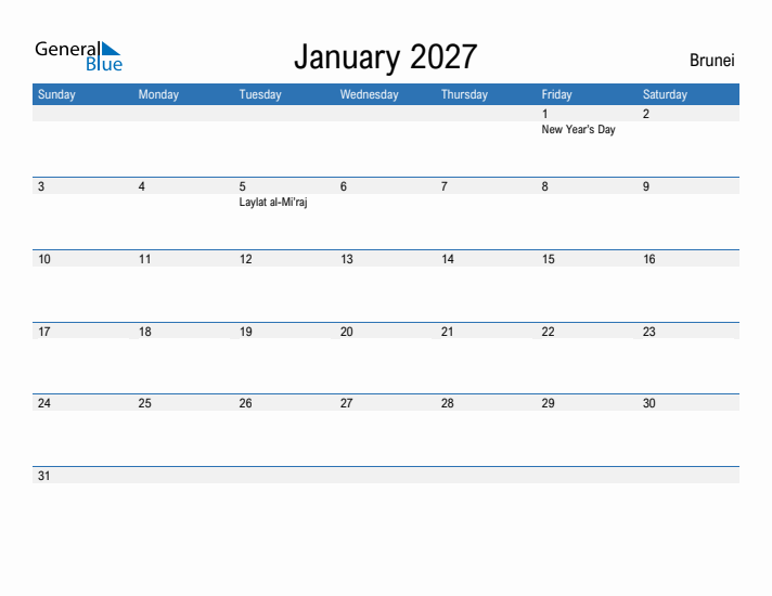 Fillable January 2027 Calendar