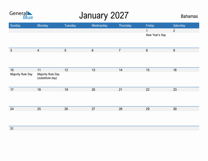 Fillable January 2027 Calendar