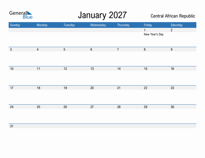 Fillable January 2027 Calendar