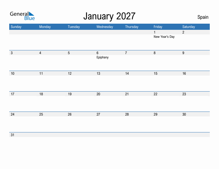 Fillable January 2027 Calendar