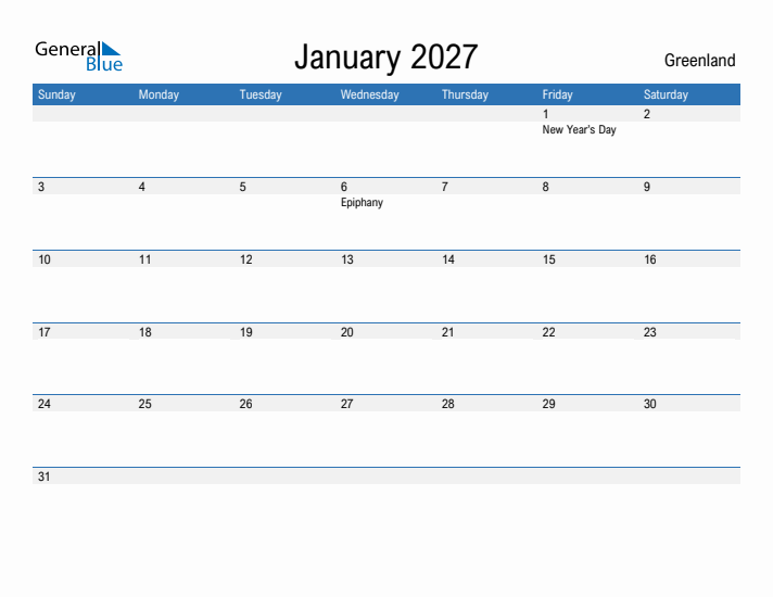 Fillable January 2027 Calendar