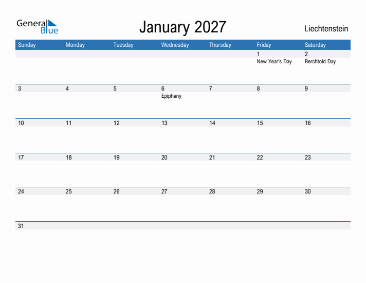 Fillable January 2027 Calendar