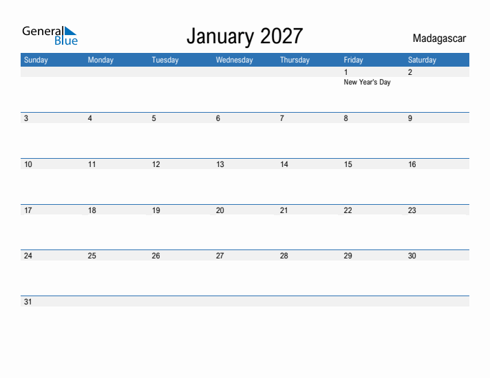 Fillable January 2027 Calendar