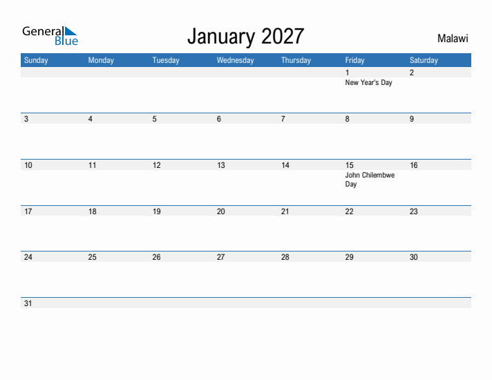 Fillable January 2027 Calendar