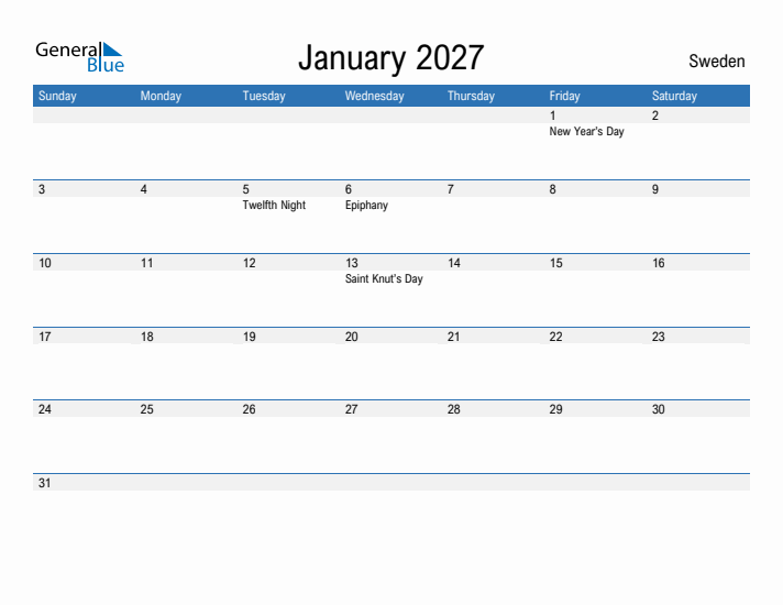 Fillable January 2027 Calendar