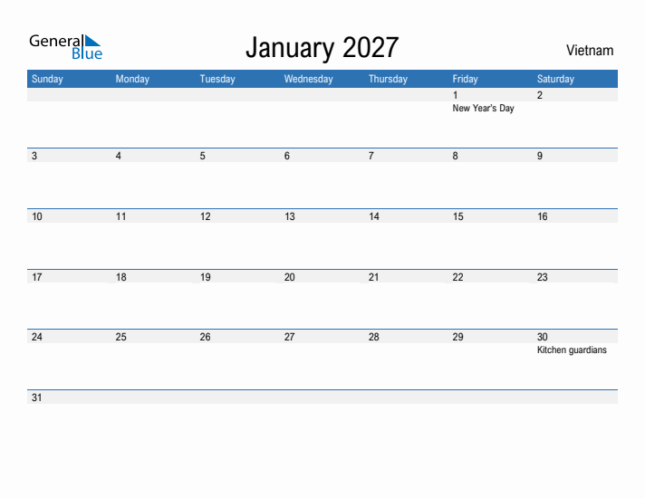 Fillable January 2027 Calendar