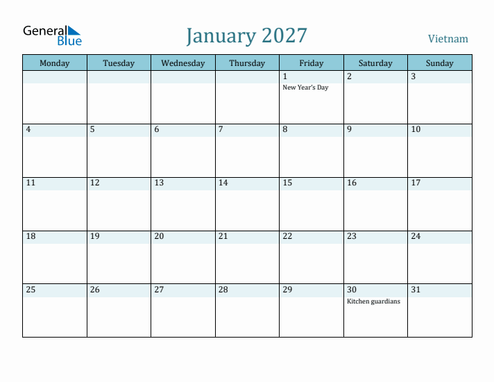 January 2027 Calendar with Holidays