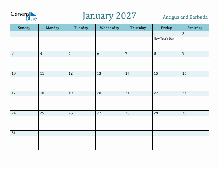 January 2027 Calendar with Holidays