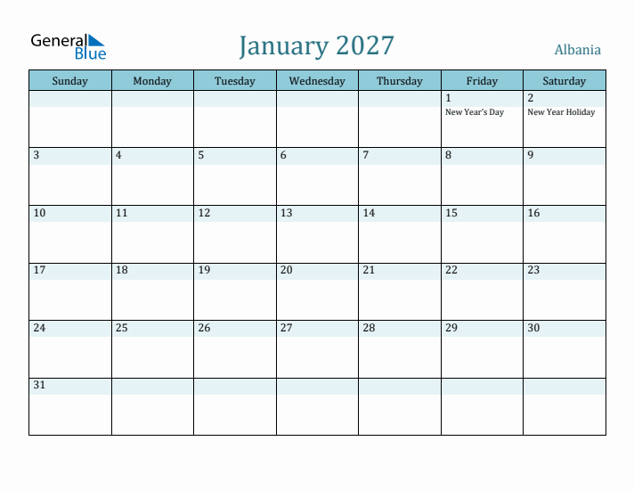 January 2027 Calendar with Holidays