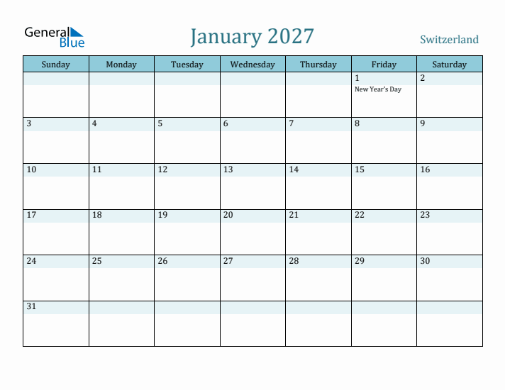 January 2027 Calendar with Holidays