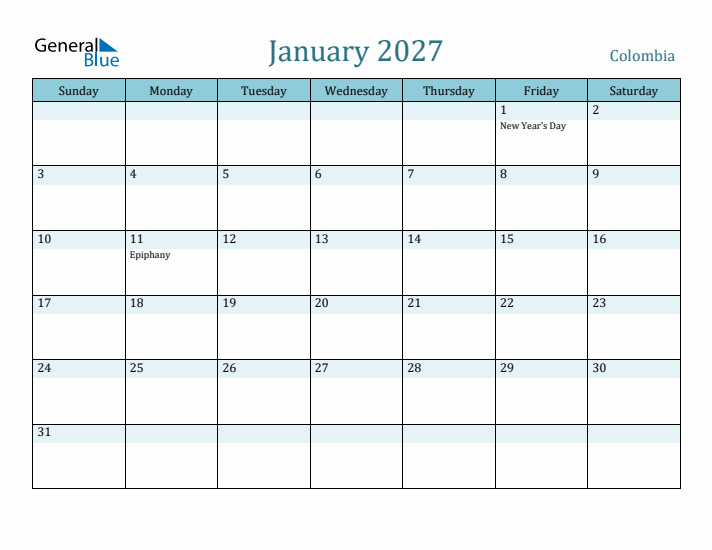 January 2027 Calendar with Holidays