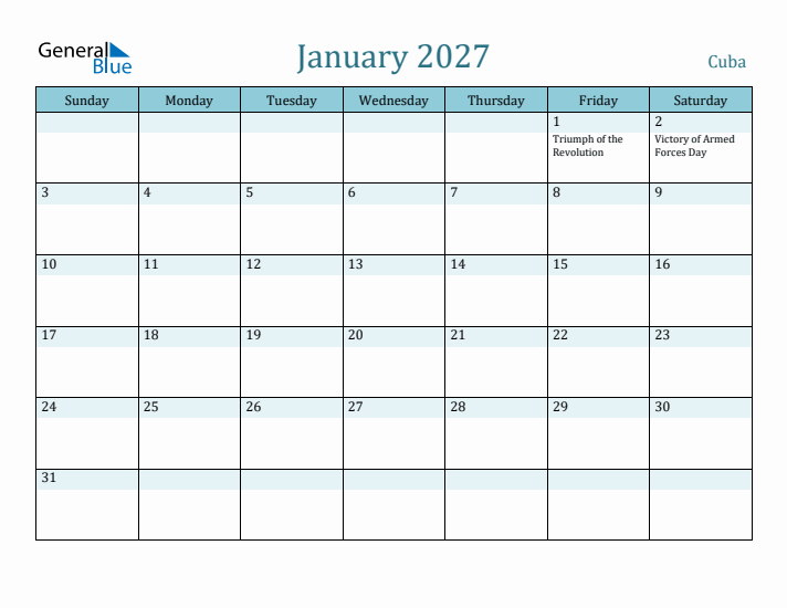 January 2027 Calendar with Holidays