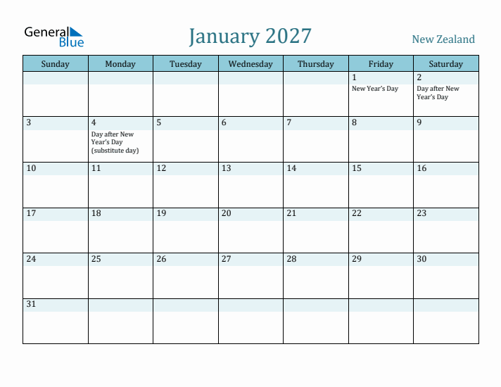 January 2027 Calendar with Holidays