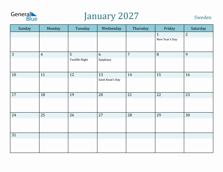 January 2027 Calendar with Holidays