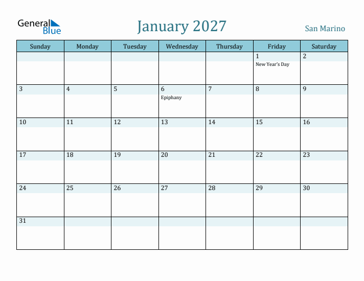 January 2027 Calendar with Holidays