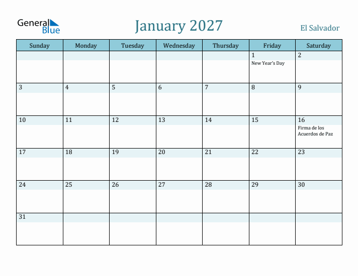 January 2027 Calendar with Holidays