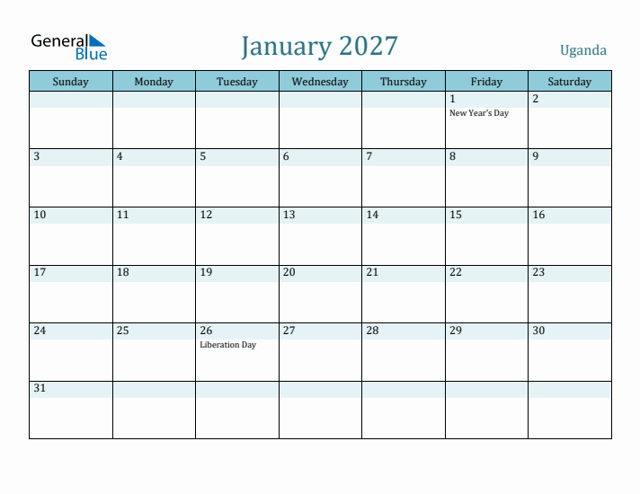 January 2027 Calendar with Holidays