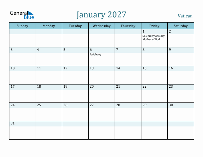 January 2027 Calendar with Holidays