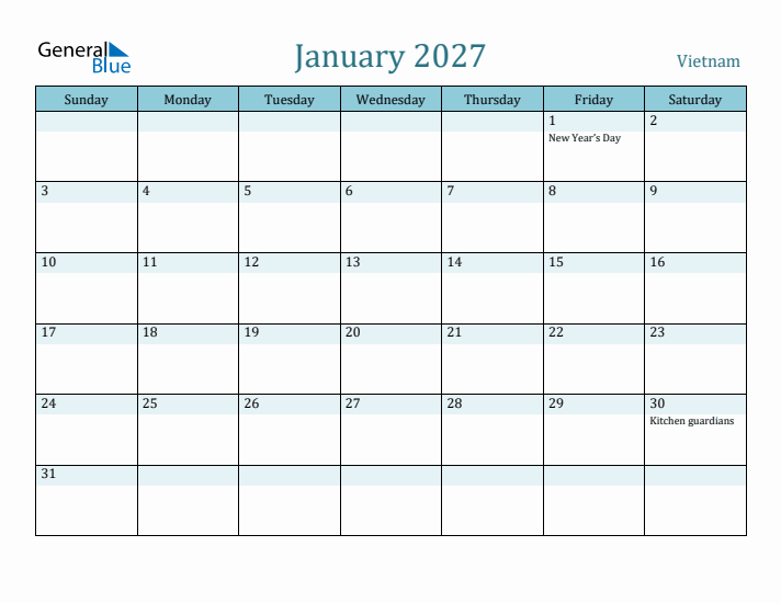 January 2027 Calendar with Holidays