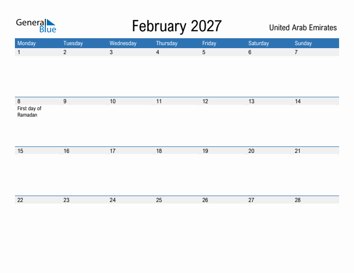 Fillable February 2027 Calendar