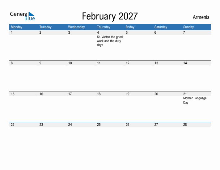 Fillable February 2027 Calendar