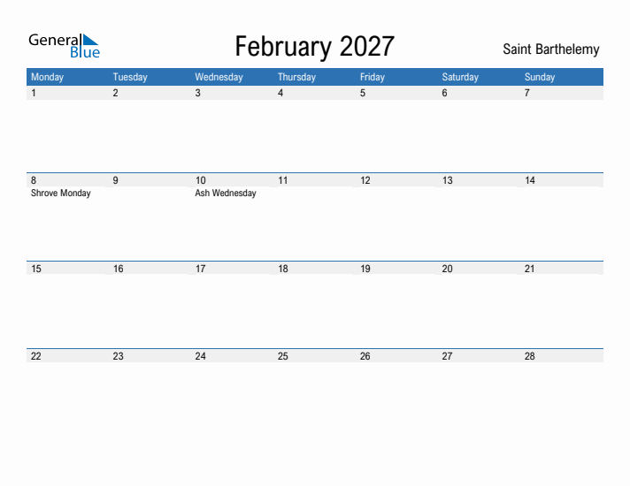 Fillable February 2027 Calendar