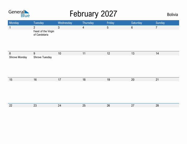 Fillable February 2027 Calendar