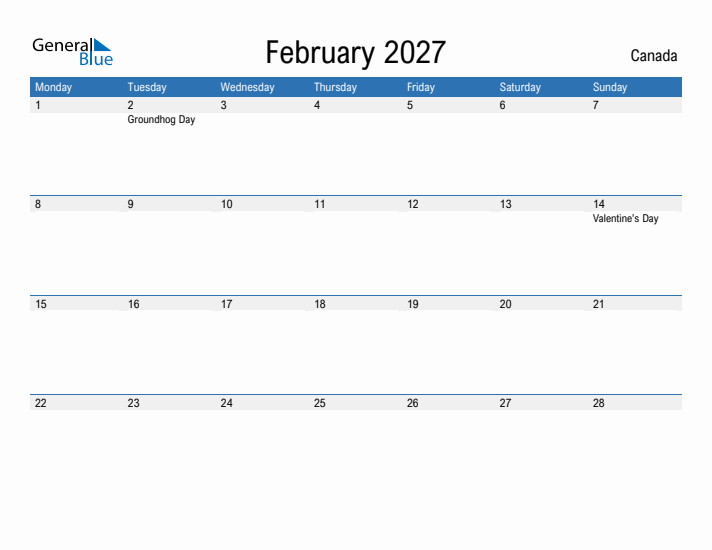 Fillable February 2027 Calendar