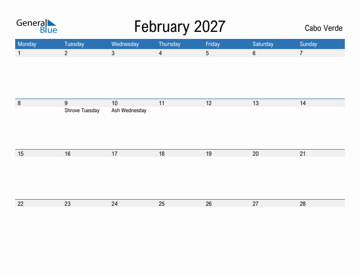 Fillable February 2027 Calendar