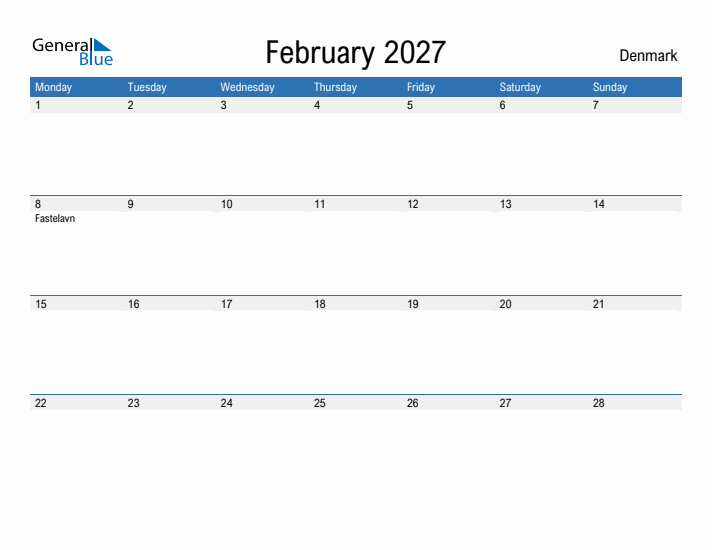 Fillable February 2027 Calendar