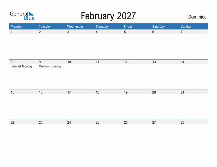 Fillable February 2027 Calendar