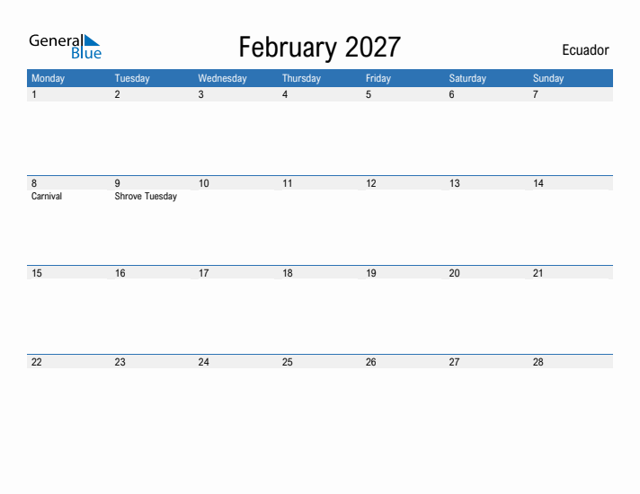 Fillable February 2027 Calendar