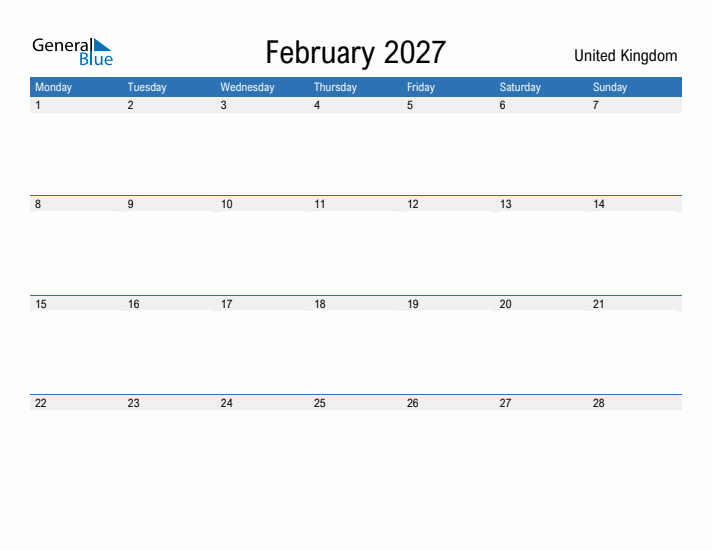 Fillable February 2027 Calendar