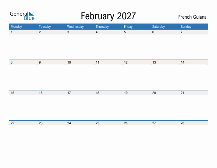 Fillable February 2027 Calendar