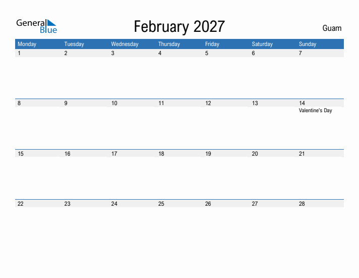 Fillable February 2027 Calendar